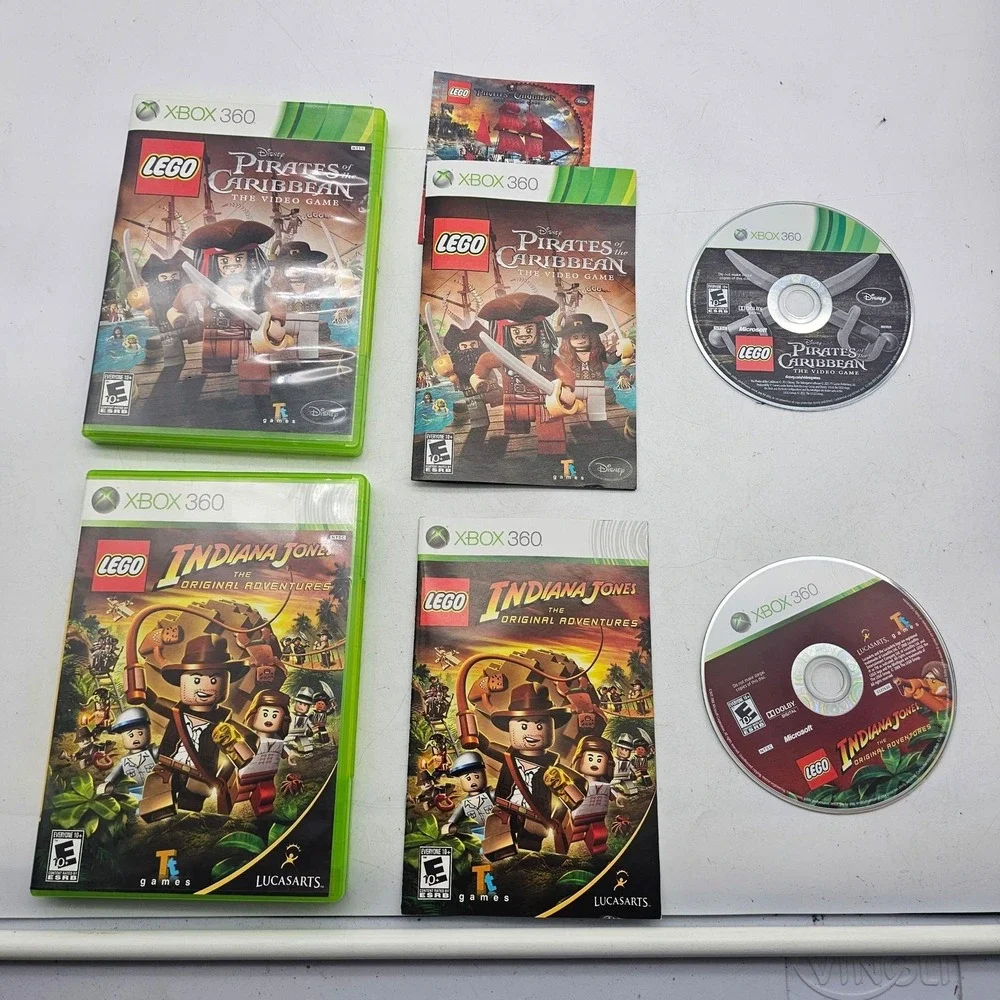 LEGO Pirates Caribbean & Indiana Jones Xbox 360 Video Game Lot 2 Complete CIB